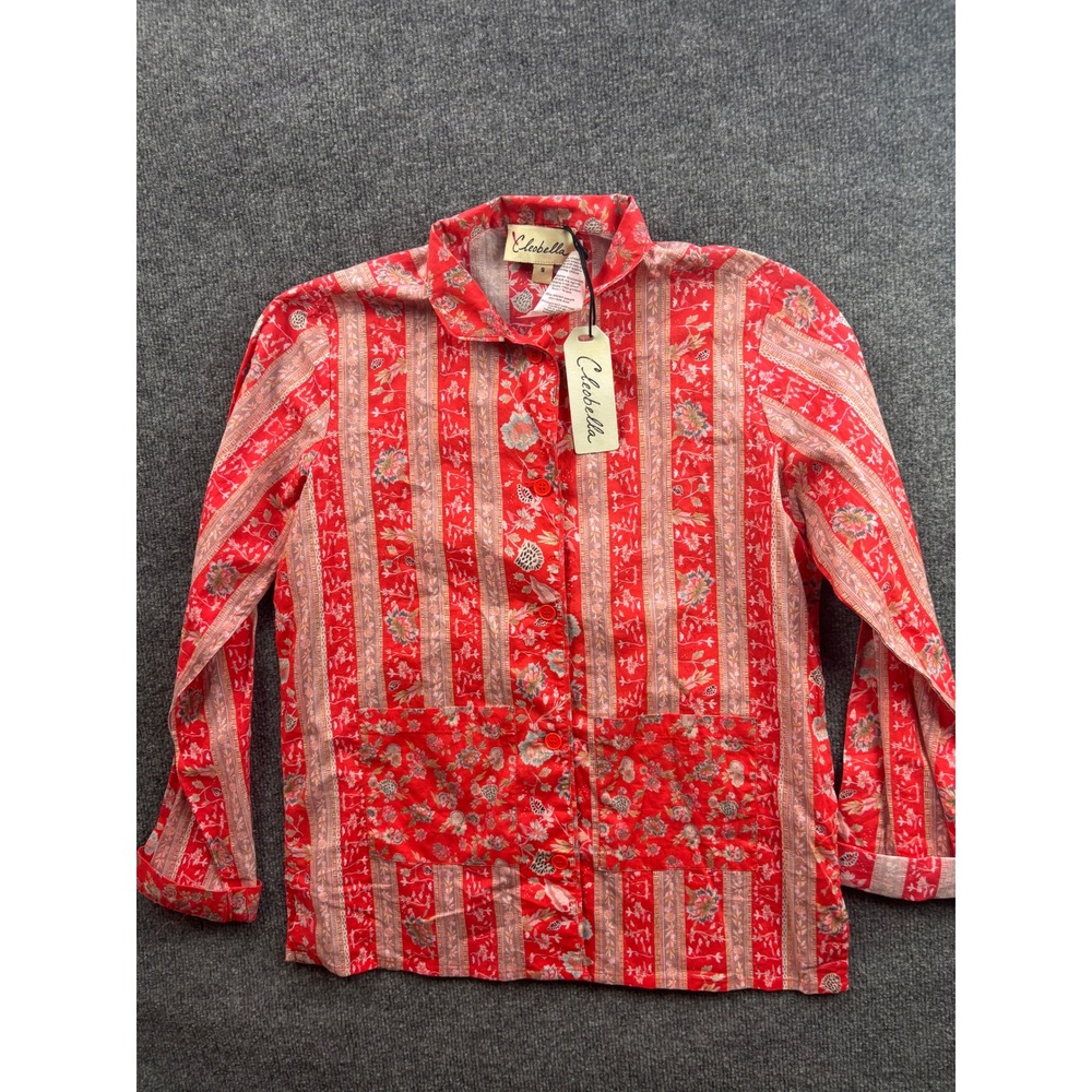 Cleobella Button Down Shirt Womens Small Red Floral Striped Boho Long Sleeve NWT